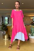 Pure Linen Jensen Two Piece Split Side Dress Small Flamingo